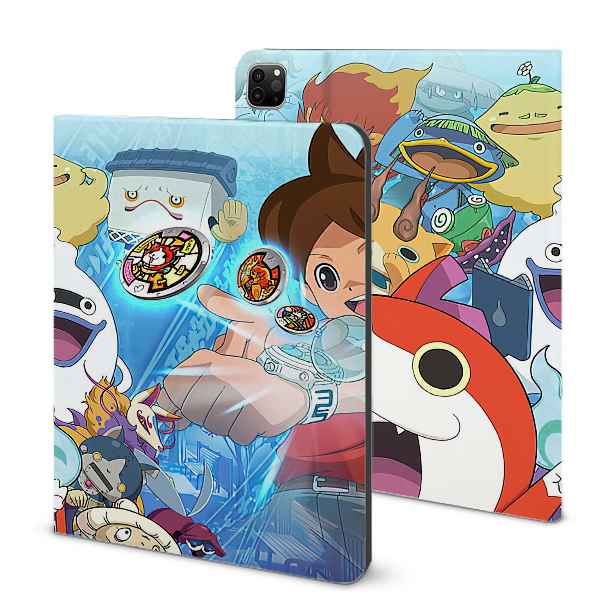 （画像用） 妖怪ウォッチ Yo-kai Watch IPad ケース ブック型 PUレザー TPU 耐衝撃 軽量 薄型 ペン収納なし 全面保護 IPad 各モデル対応